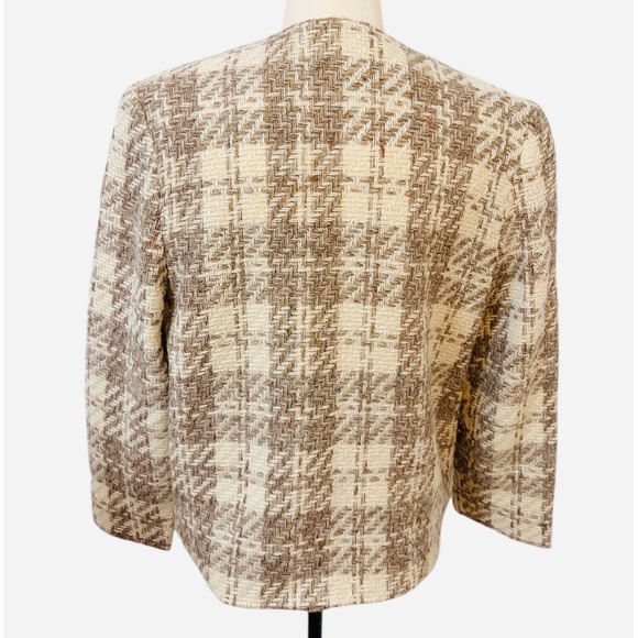 VINTAGE Via Moda Wool Size 8 Tweed Blazer Jacket Houndstooth Pattern - Picture 7 of 9